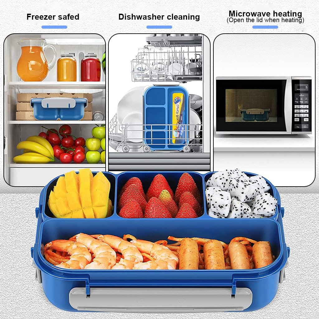 Supvox Lunch Box for Kids School Bento Box for Kids 4 Compartments Bento Box Fruit Box for Kids to School, with 4 Samll Cups, Kids Fruit Picks, Mini Sauce Box, School Lunch Box for Kids, Blue Supvox Lunch Box for Kids School Bento Box for Kids 4 Compartments Bento Box Fruit Box for Kids to School, with 4 Samll Cups, Kids Fruit Picks, Mini Sauce Box, School Lunch Box for Kids, Blue